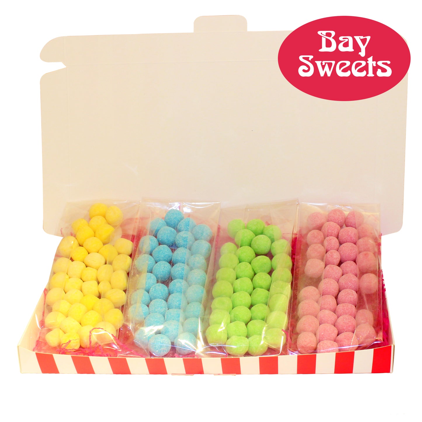 Gift Sweets - Bonbons - 125g Strawberry Bon Bons, 125g Apple Bon Bons, 125g Lemon Bon Bons & 125g Blue Raspberry Bon Bons